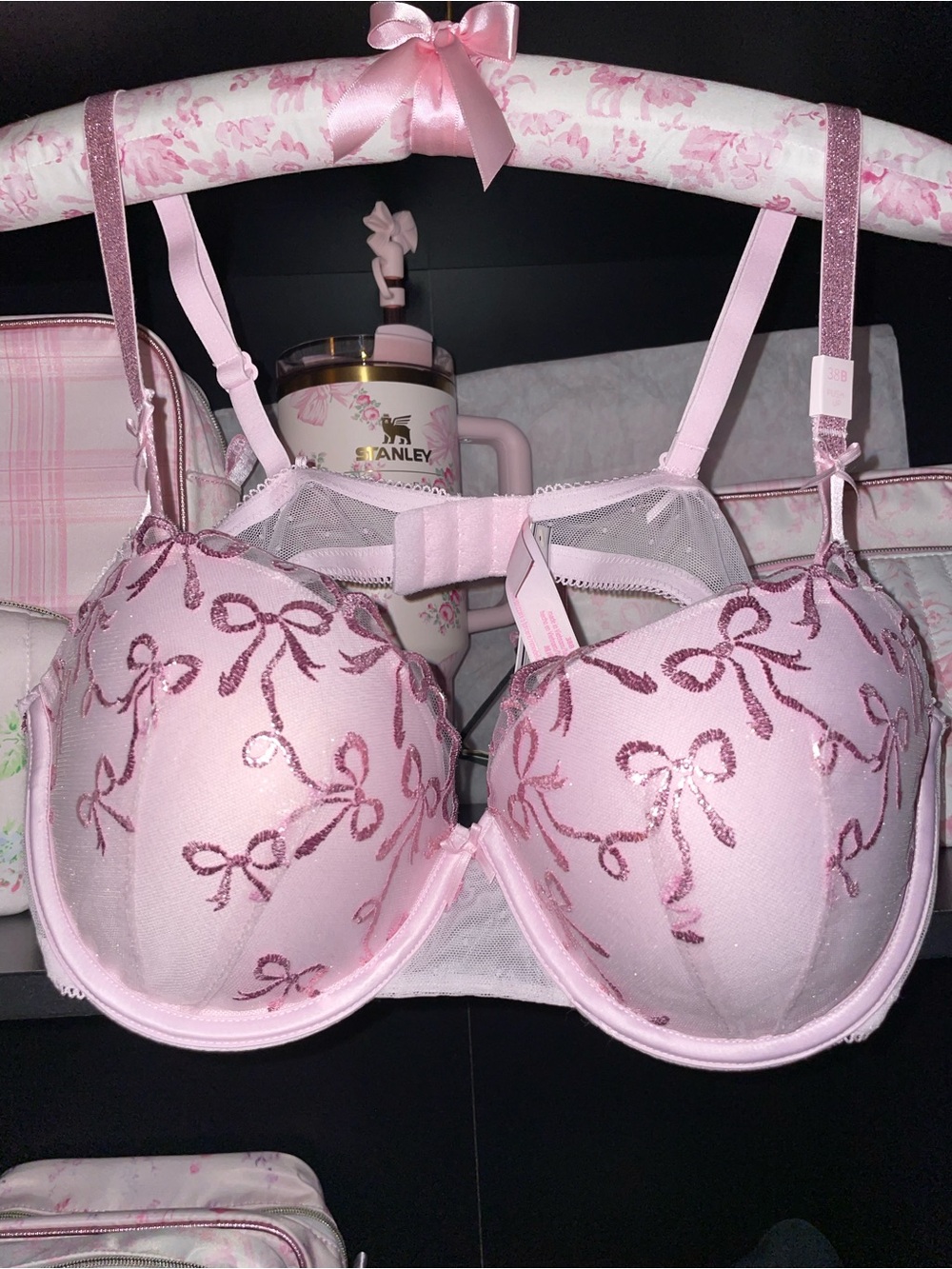 PINK X LoveShackFancy pink bows push up bra